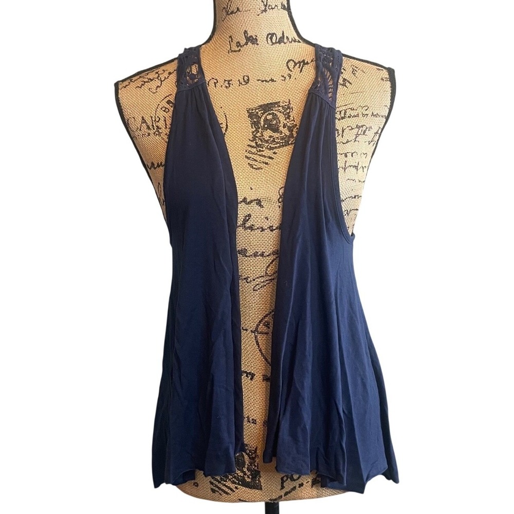 Mudd Women Casual Resort Boho Crochet Lace Open Front Shrug Cardigan Blue Medium